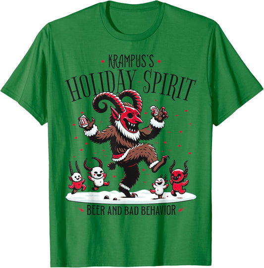 Krampus Holiday Spirit Design With Dancing Demons T-Shirt - T-Shirt | Irish Green