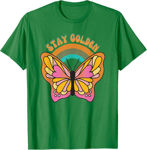 Stay Golden Butterfly Retro Vintage T-Shirt - T-Shirt | Irish Green