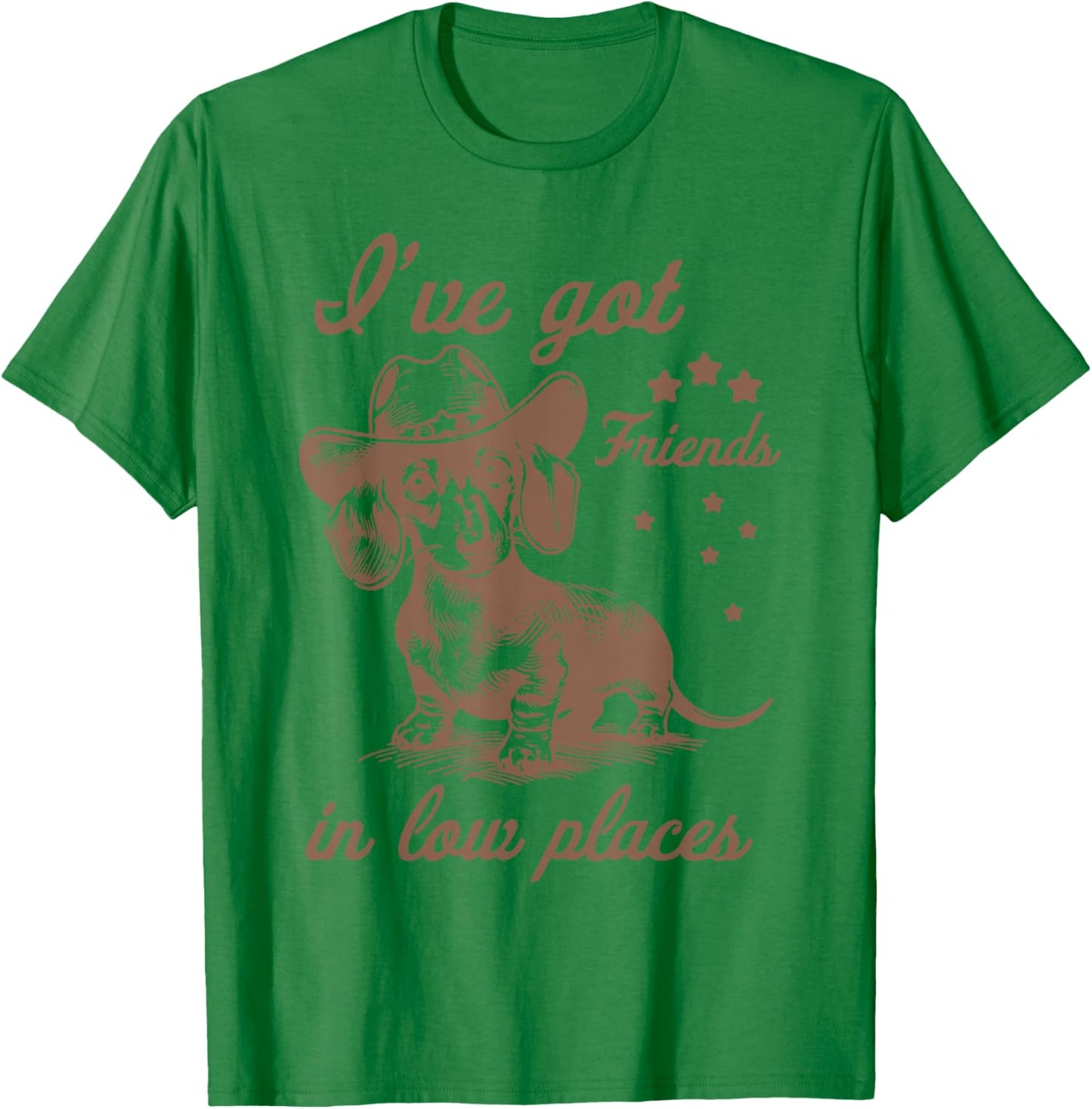 Retro I've Got Friends In Low Places Funny Dachshund Cowboy T-Shirt - T-Shirt | Irish Green