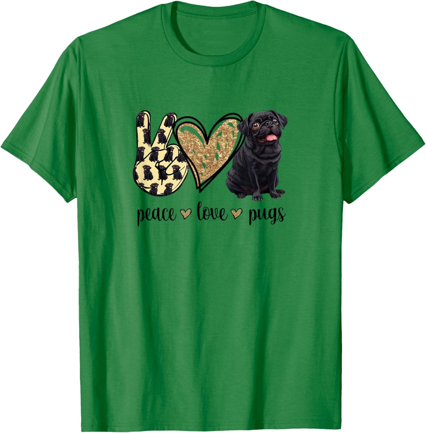 Funny Peace Love Black Pug Lover T-Shirt - T-Shirt | Irish Green