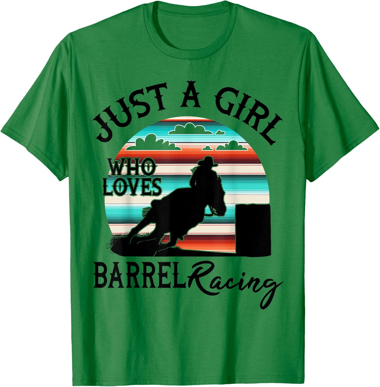 Western Rodeo Cowgirl Serape Sunset Horse Barrel Racing T-Shirt - T-Shirt | Irish Green
