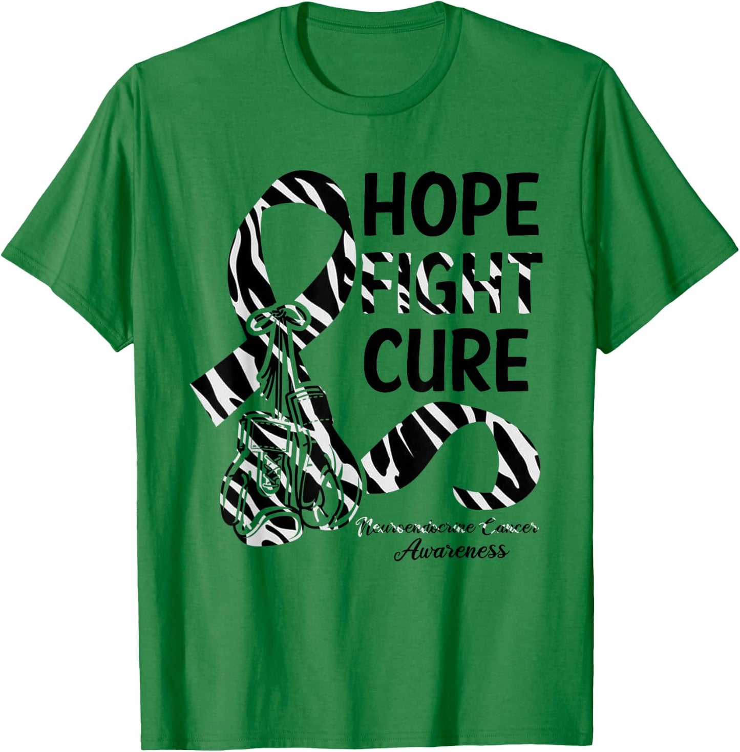 Hope Fight Cure Zebra Ribbon Neuroendocrine Cancer Awareness T-Shirt - T-Shirt | Irish Green