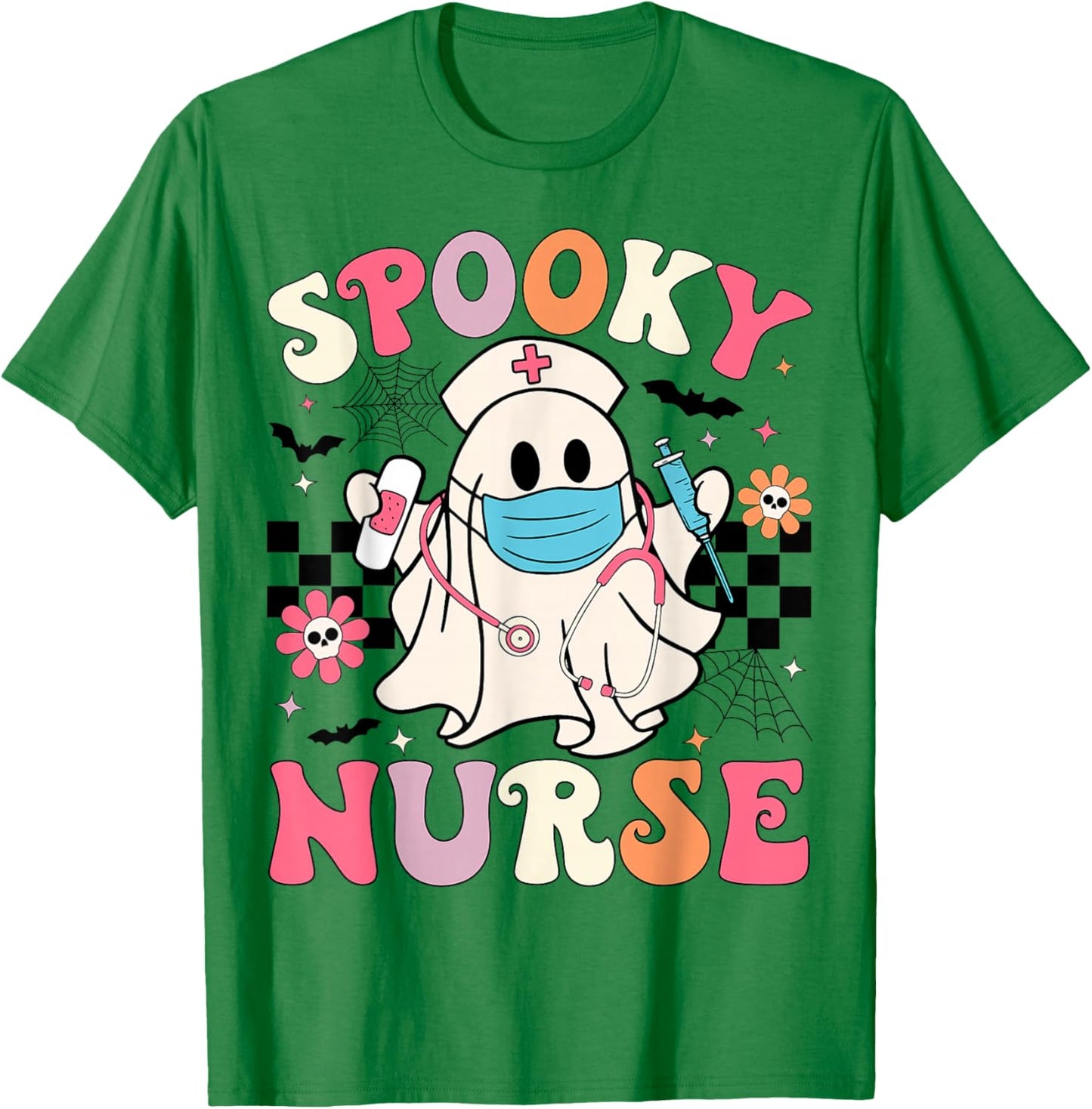 Spooky Nurse Halloween Ghost Cute Nursing Halloween Nurse T-Shirt - T-Shirt | Irish Green