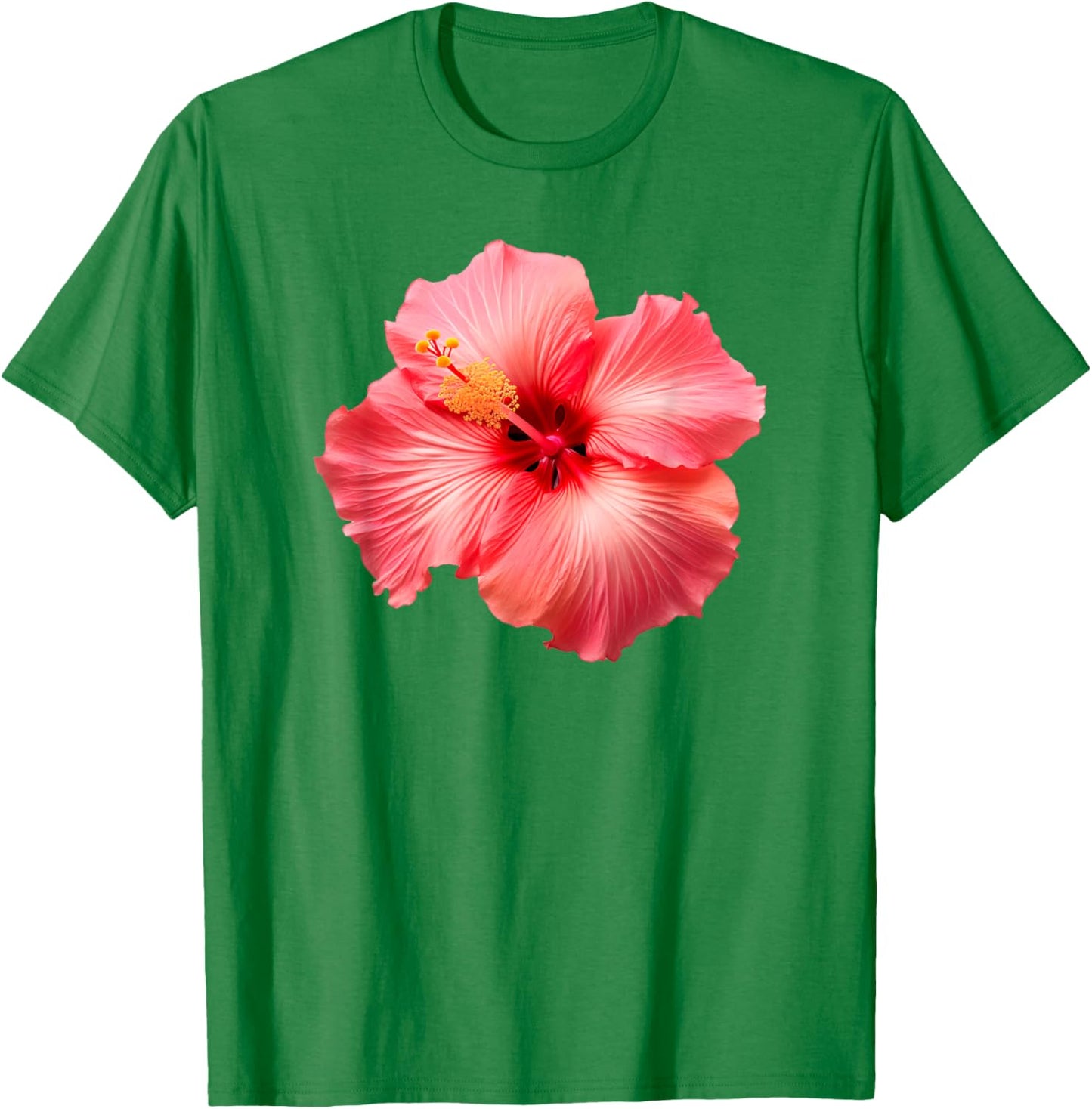 Flirty Pink Hibiscus Flower Vintage Hawaiian T-Shirt - T-Shirt | Irish Green