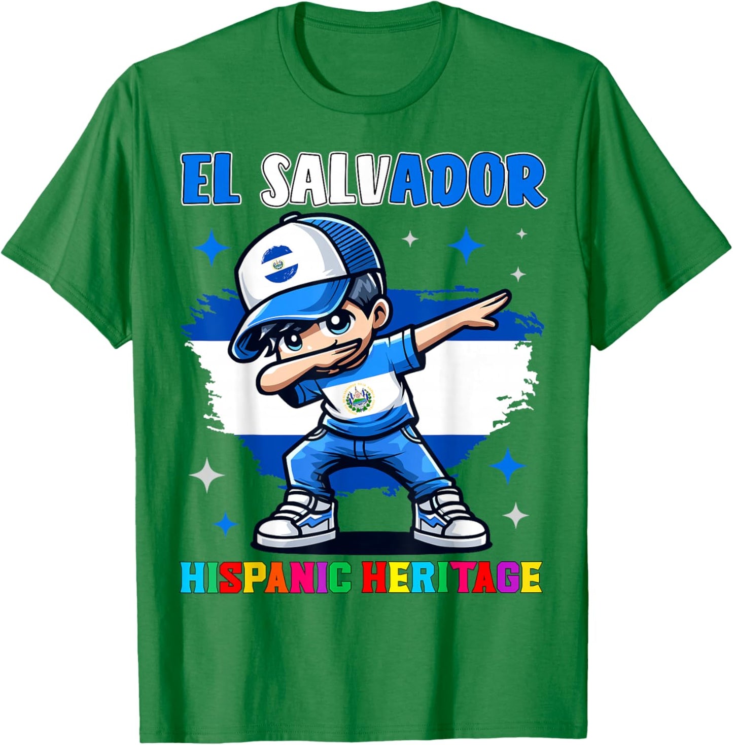El Salvador Dabbing Kid Hispanic Heritage Celebration Kids T-Shirt - T-Shirt | Irish Green