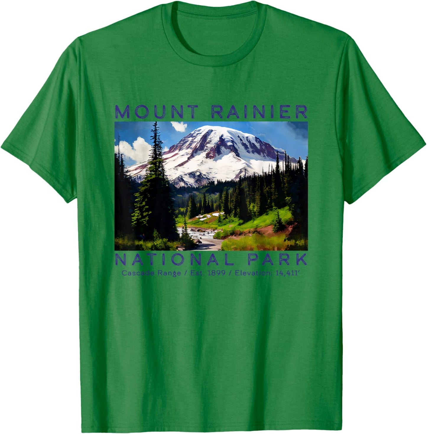 Mt. Rainier National Park Mountain Art Hiking Souvenir T-Shirt - T-Shirt | Irish Green