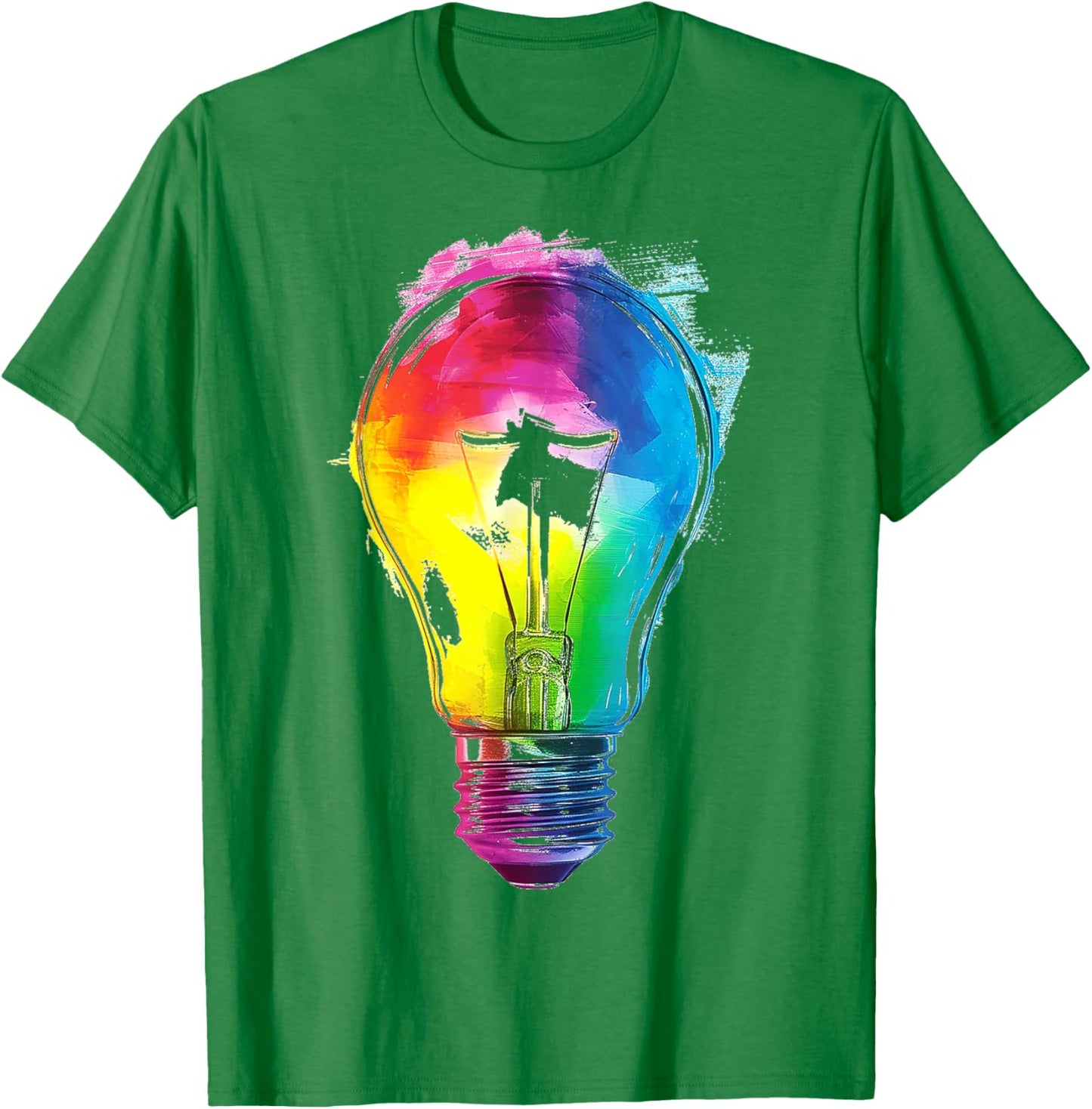 Light Bulb Artwork Painting Abstract Colorful Graphic Art T-Shirt - T-Shirt | Irish Green