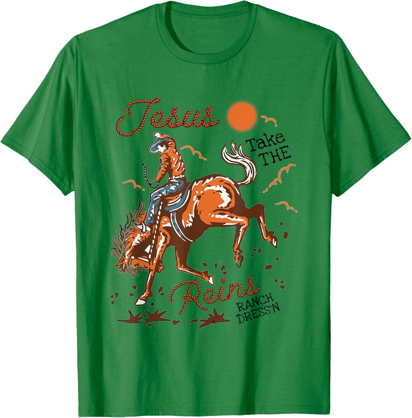 Jesus Take The Reins Vintage Cowboy T-Shirt - T-Shirt | Irish Green
