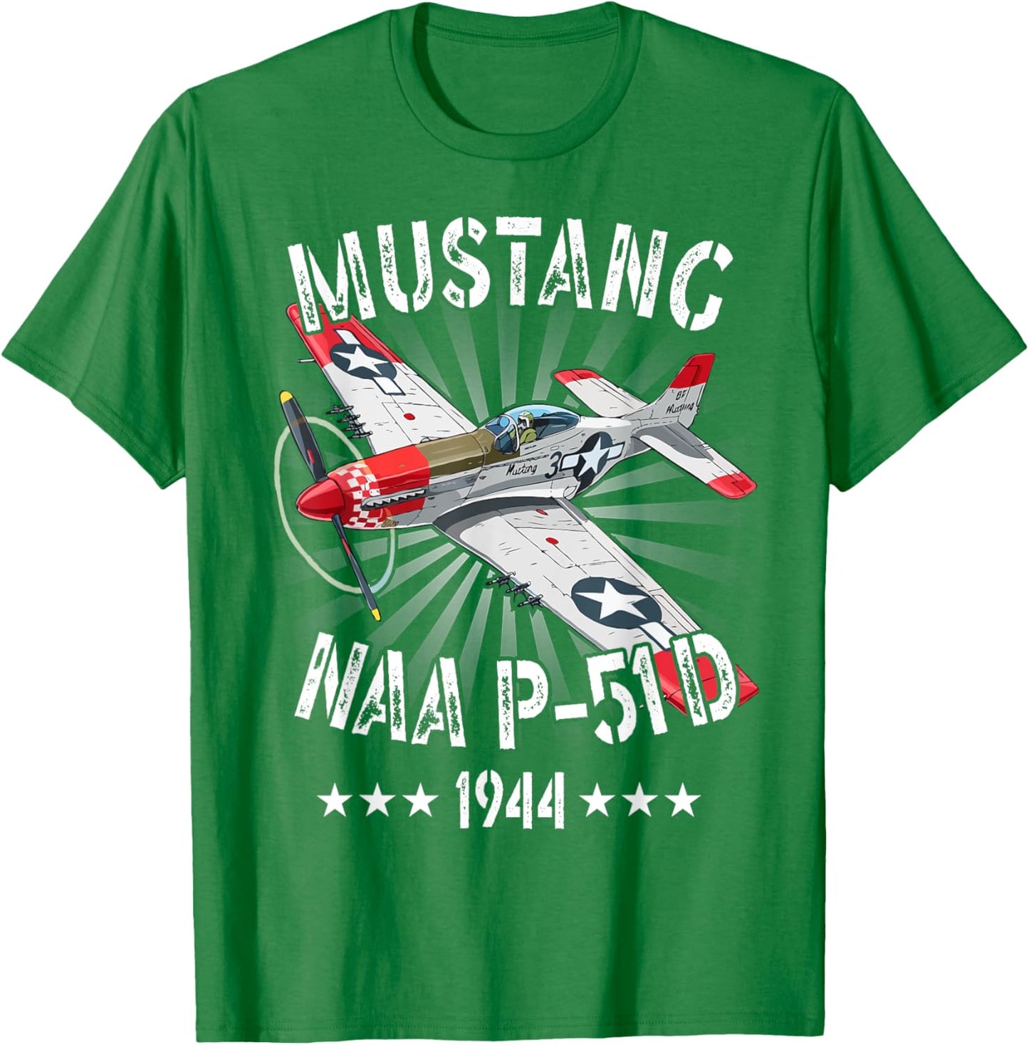 P-51D Mustang Vintage North American P-51D Fighter Warbirds T-Shirt - T-Shirt | Irish Green