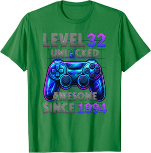 Level 32 Unlocked Awesome Since 1994 32nd Birthday Gaming T-Shirt - T-Shirt | Irish Green
