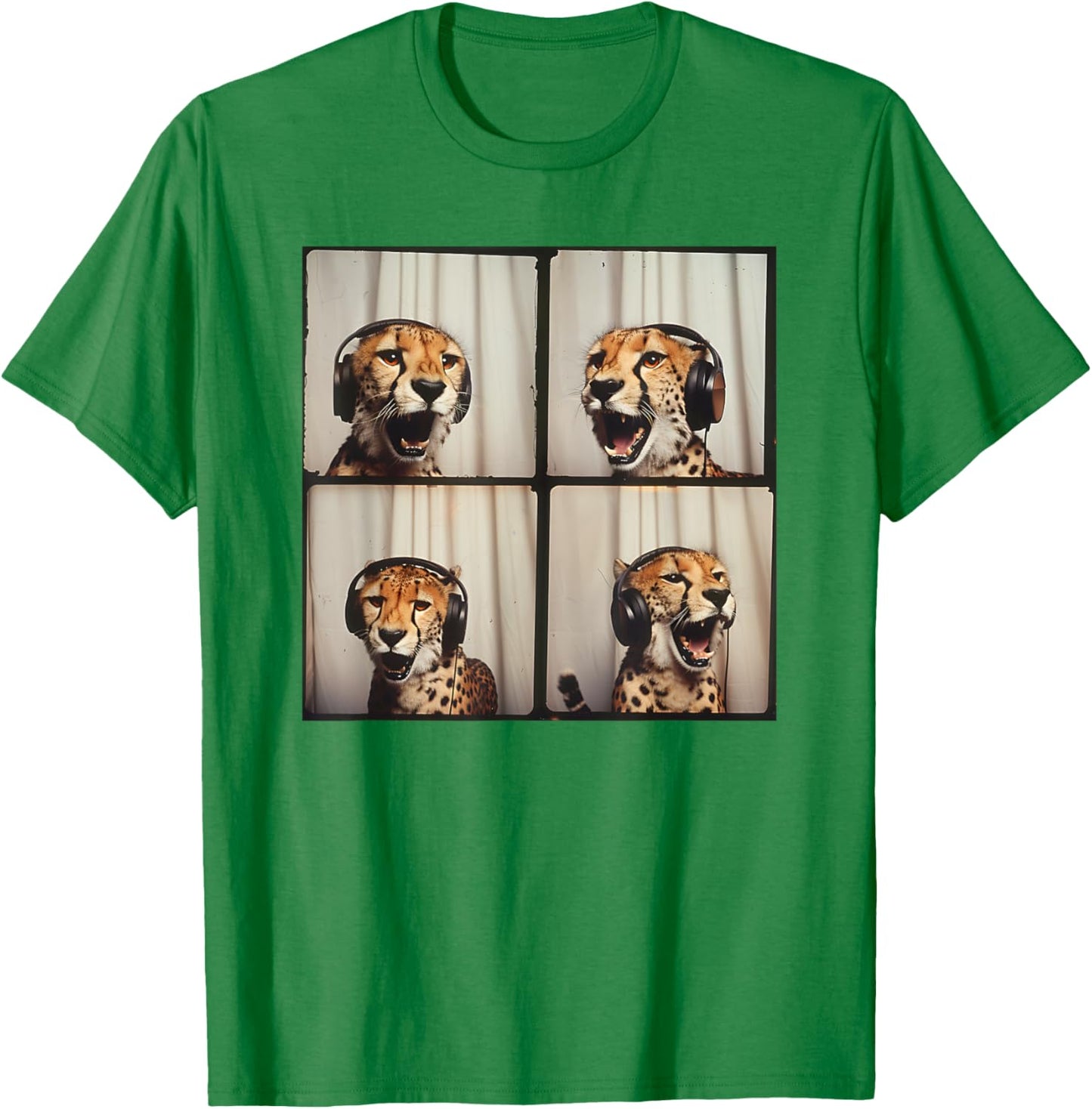 DJ Cheetah With Headphones Portrait Cool Cheetah T-Shirt - T-Shirt | Irish Green