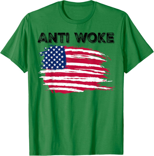 Anti Woke USA Flag Free Speech Not Woke T-Shirt - T-Shirt | Irish Green