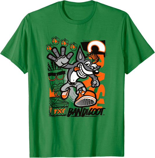 Crash Bandicoot Retro Vintage Crash Aku Aku Graffiti Poster T-Shirt - T-Shirt | Irish Green