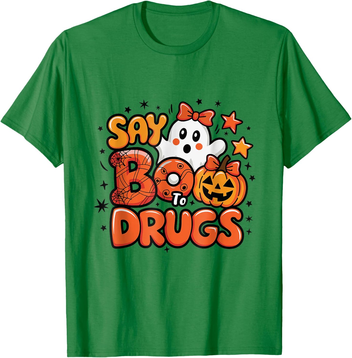 Say Boo Drug-Free Red Ribbon Ghost Halloween T-Shirt - T-Shirt | Irish Green