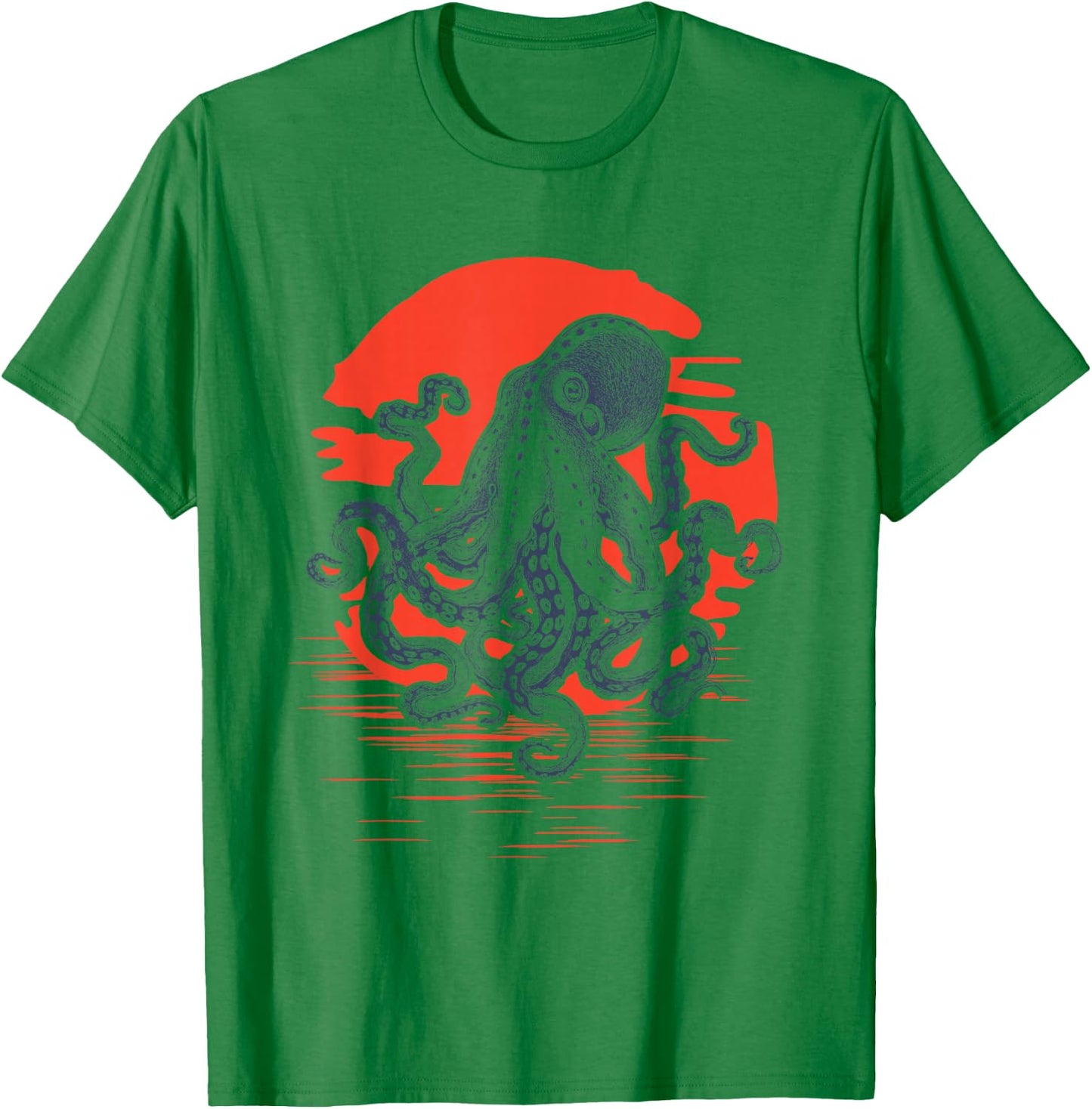 Sunrise Octopus Throwback Retro Vintage Surfer T-Shirt - T-Shirt | Irish Green