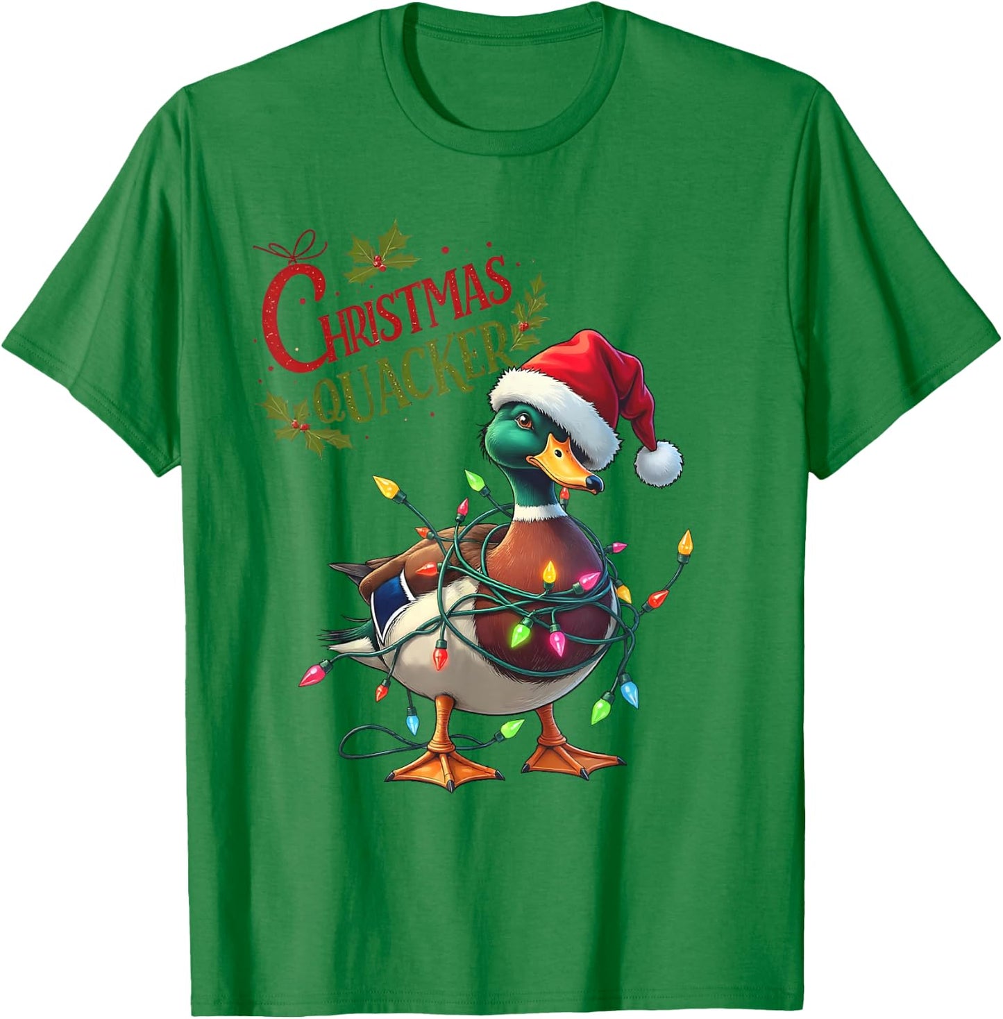 Christmas Quacker Santa Duck Christmas Lights Hunting Season T-Shirt - T-Shirt | Irish Green