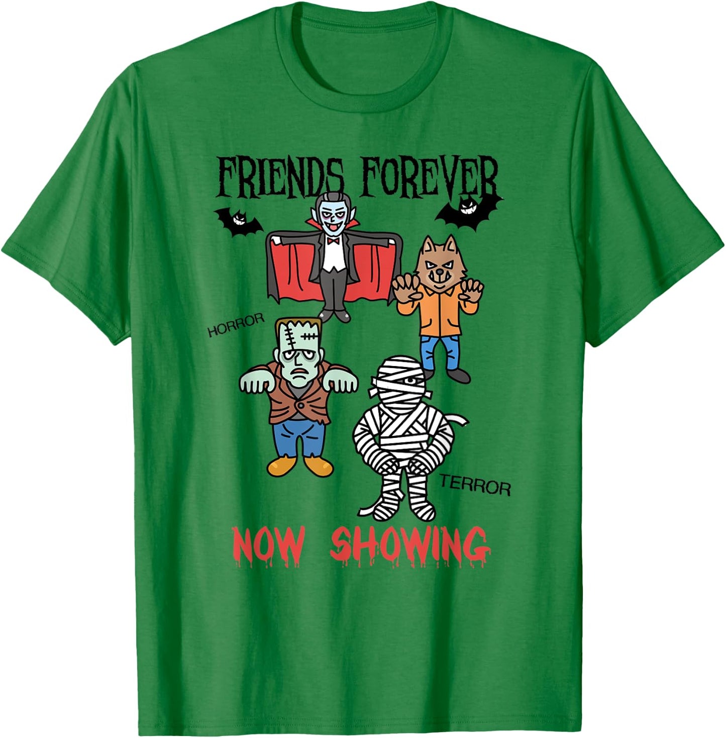 Dracula Frankenstein Mummy Werewolf Horror Movie Monsters T-Shirt - T-Shirt | Irish Green