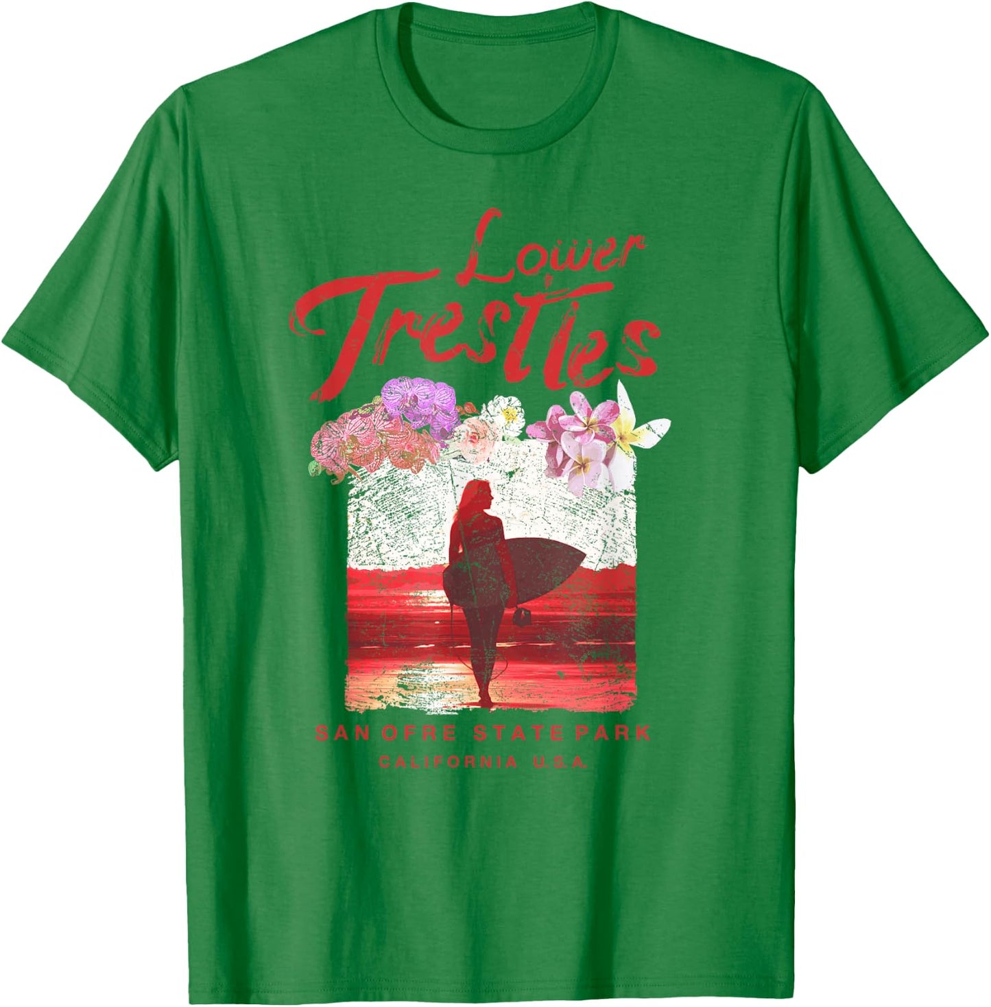 Lower Trestles California Surfboard Girl Vintage Surf T-Shirt - T-Shirt | Irish Green