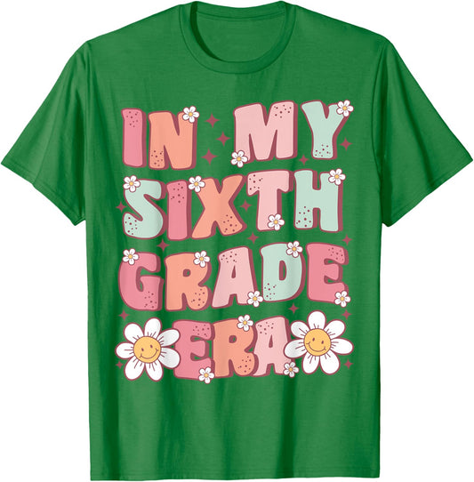 In My Sixth Grade Era Cute Groovy 6th Grade Back to School T-Shirt - T-Shirt | Irish Green