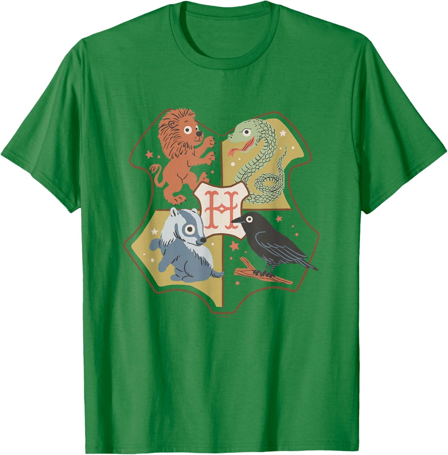 Harry Potter Hogwarts School Logo Chibi House Animals T-Shirt - T-Shirt | Irish Green
