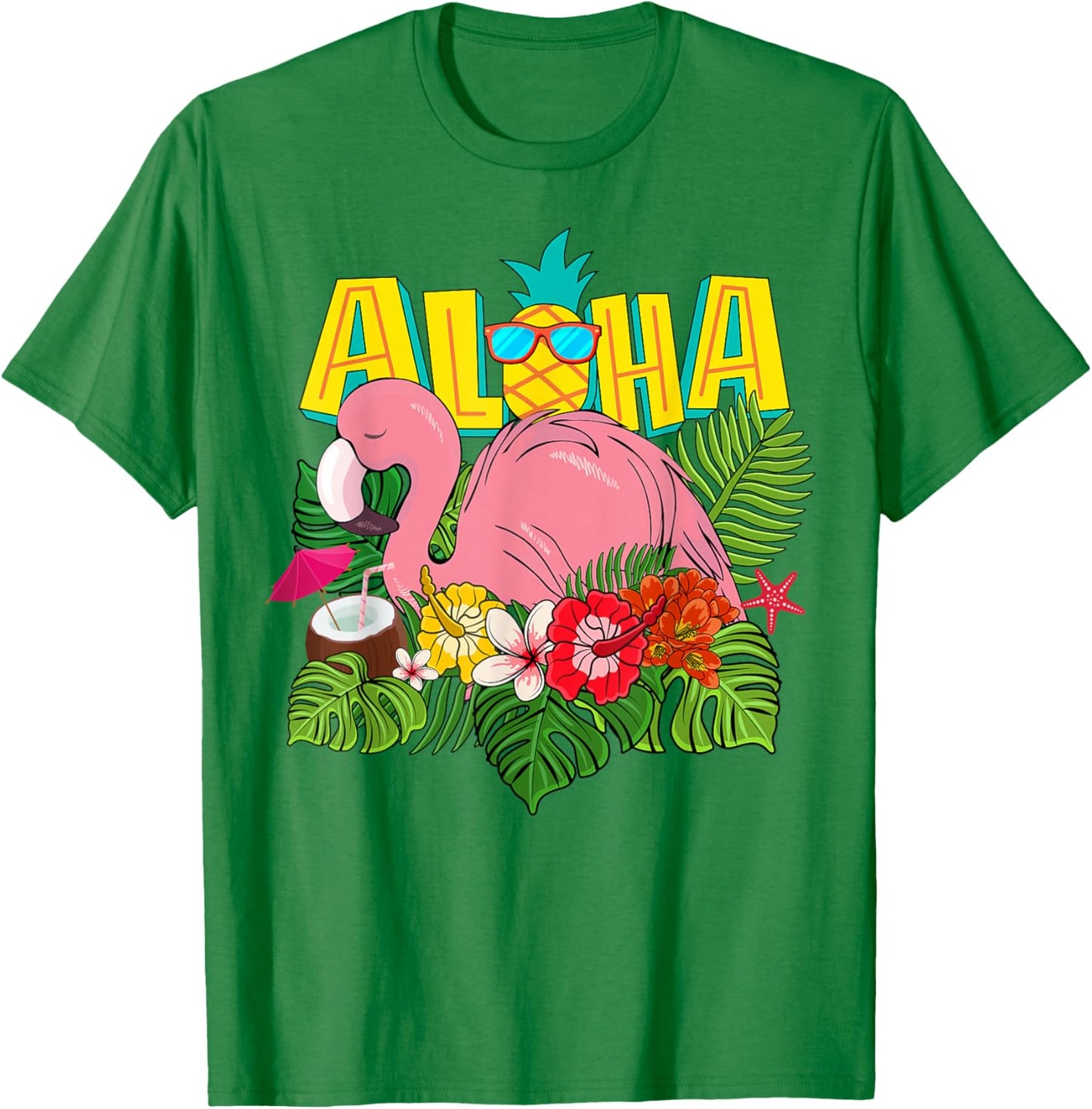 Girl Hawaiian Aloha Flamingo Hawaii T-Shirt - T-Shirt | Irish Green