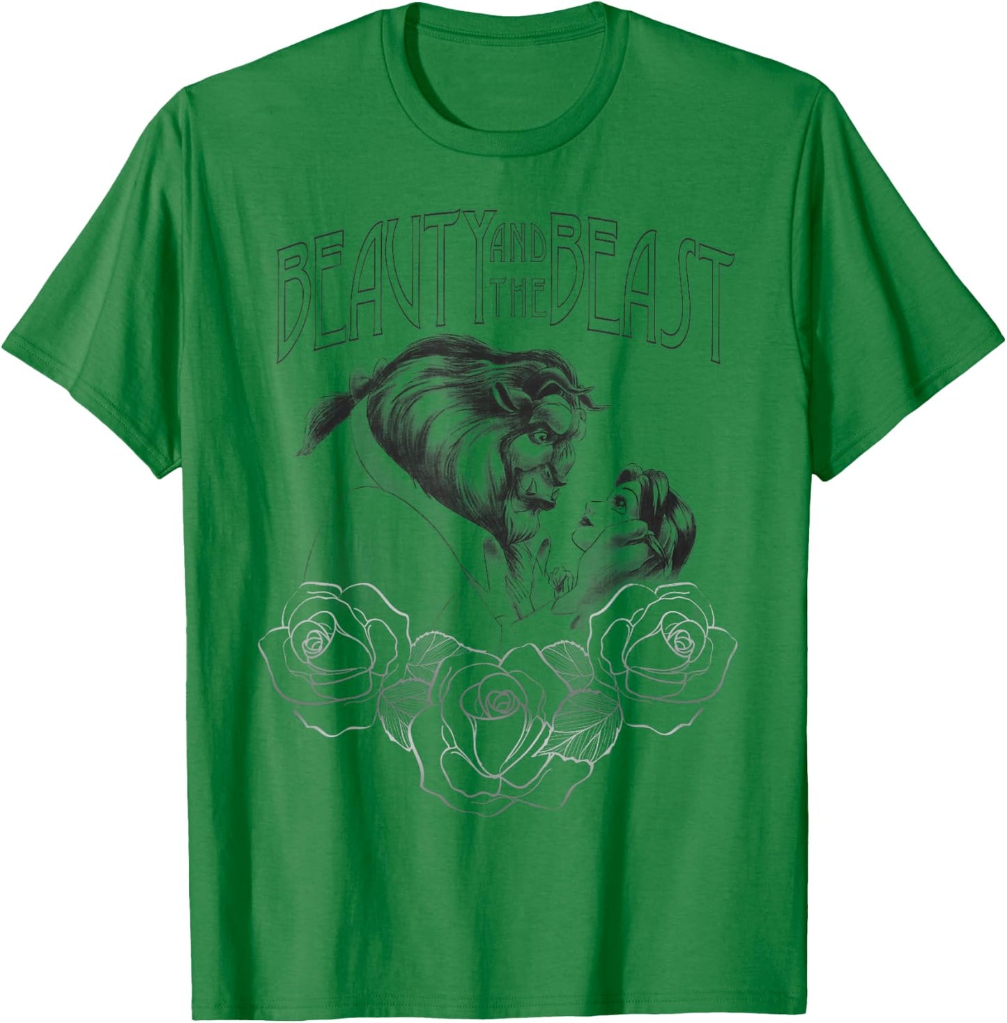 Disney Beauty and the Beast Belle and Beast Line Art Sketch T-Shirt - T-Shirt | Irish Green