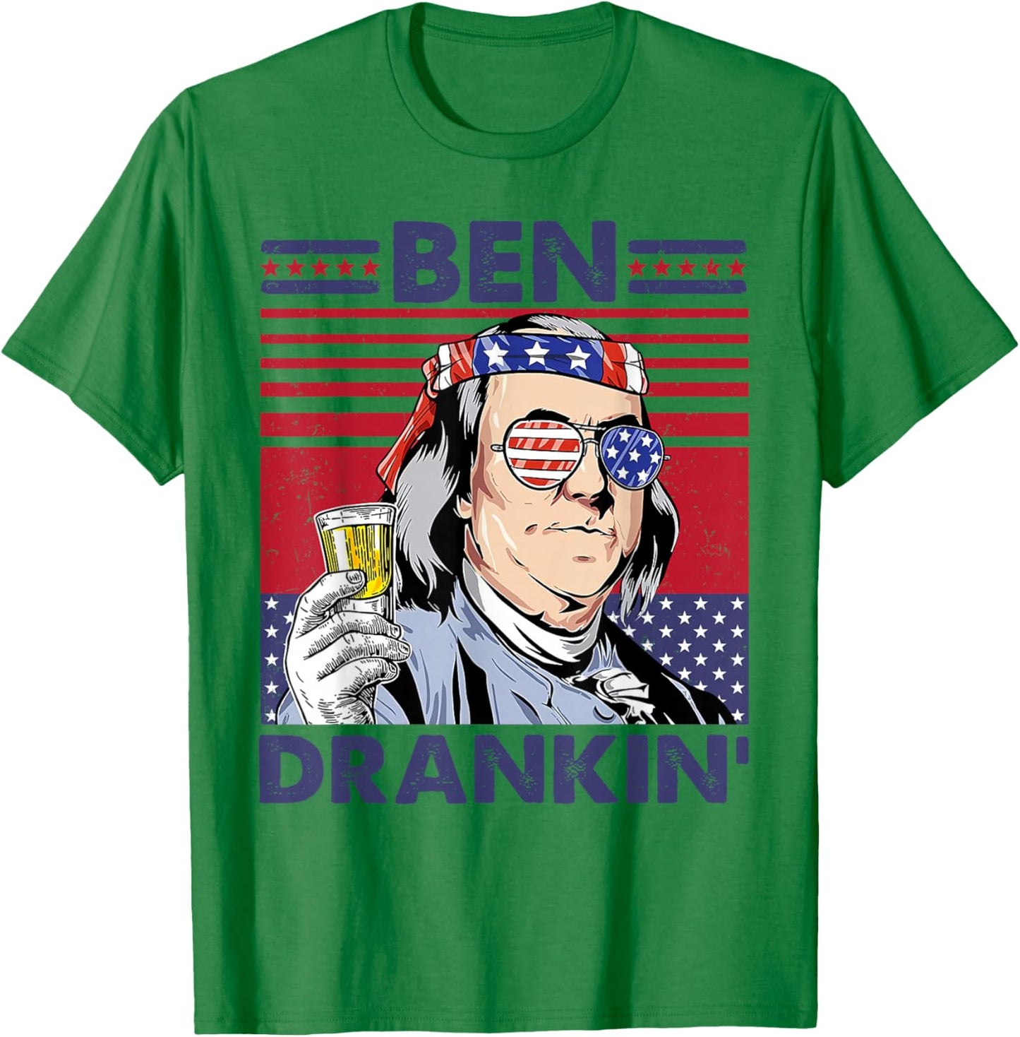 Vintage Ben Drankin' Funny 4th of July Drinking Presidents T-Shirt - T-Shirt | Irish Green