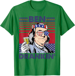 Vintage Ben Drankin' Funny 4th of July Drinking Presidents T-Shirt - T-Shirt | Irish Green