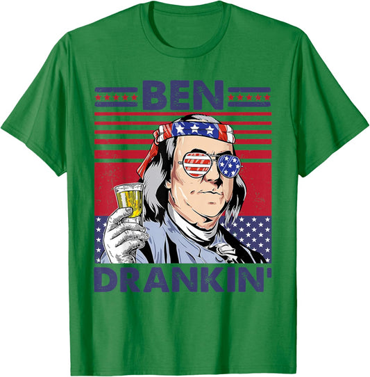 Vintage Ben Drankin' Funny 4th of July Drinking Presidents T-Shirt - T-Shirt | Irish Green