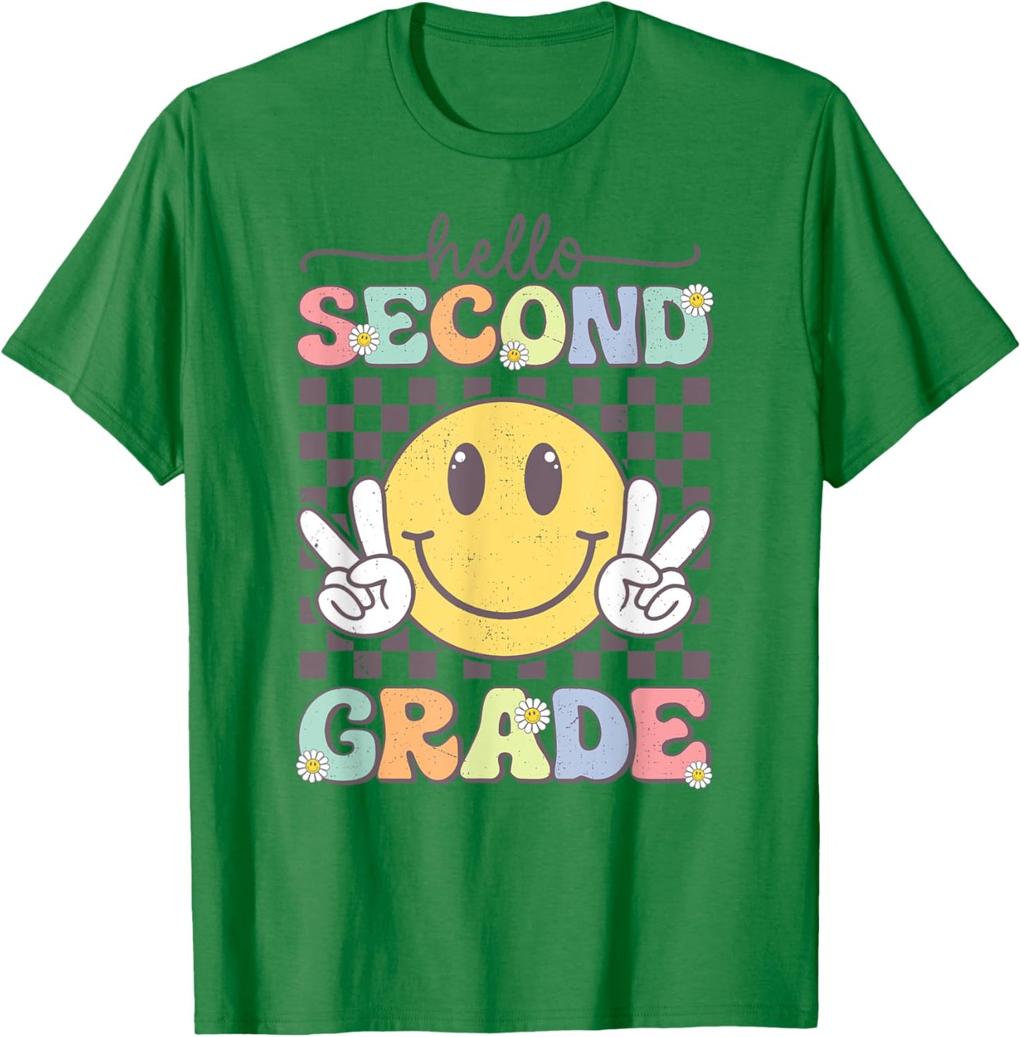 2nd Grade Team Back To School Hello Second Grade Smile Face T-Shirt - T-Shirt | Irish Green