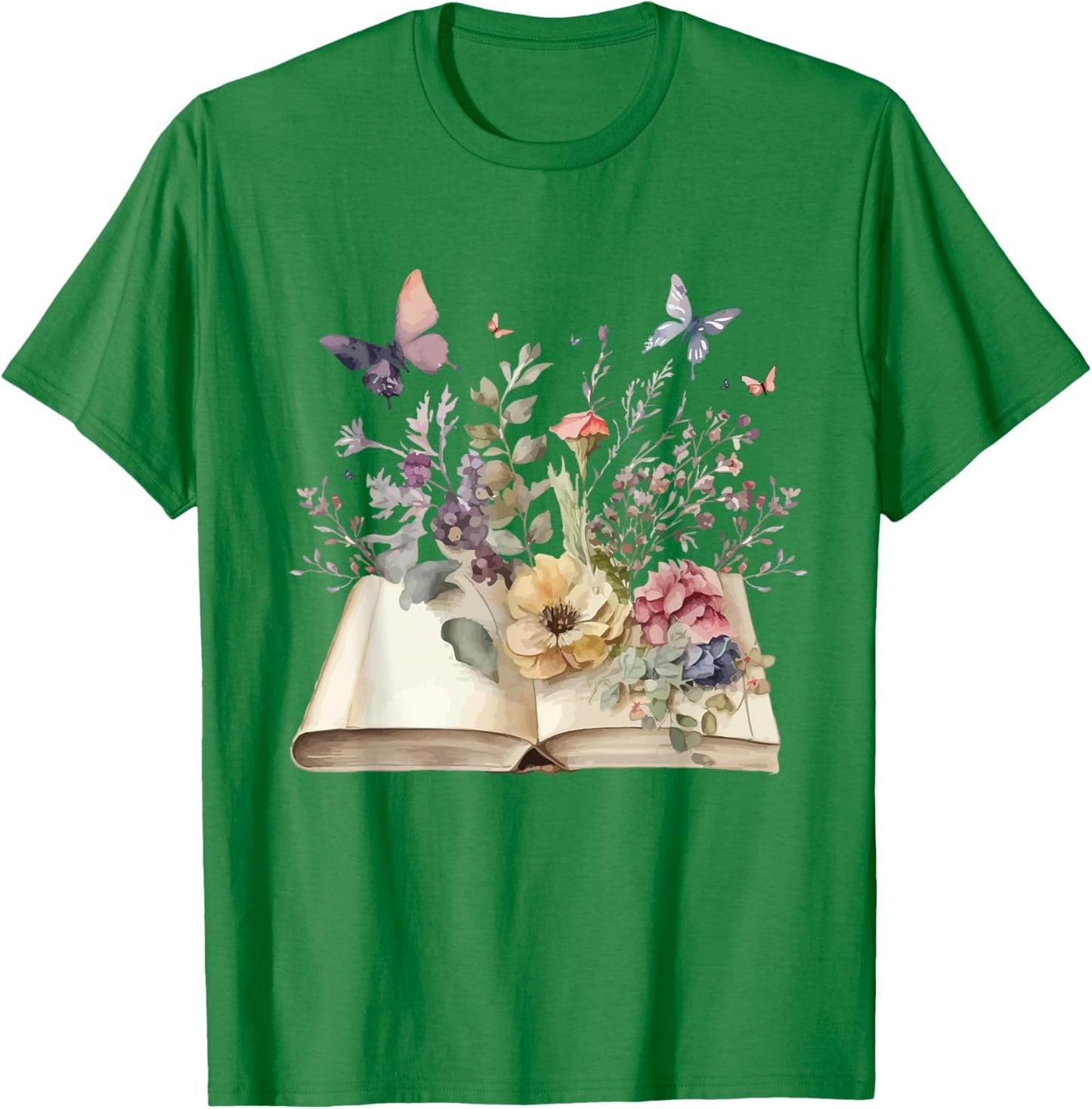 Book Flowers and Butterfly Beautiful Reading Reader Graphic T-Shirt - T-Shirt | Irish Green