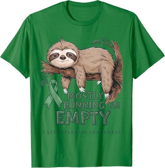 Mostly Running On Empty Gastroparesis Awareness Sloth T-Shirt - T-Shirt | Irish Green