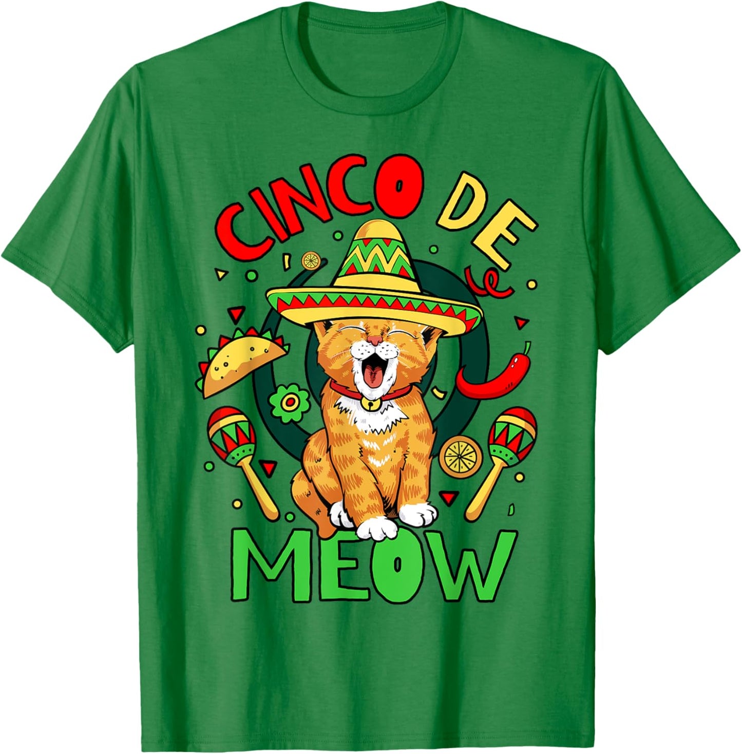 Cinco De Meow Funny Cinco De Mayo Cat Party T-Shirt - T-Shirt | Irish Green