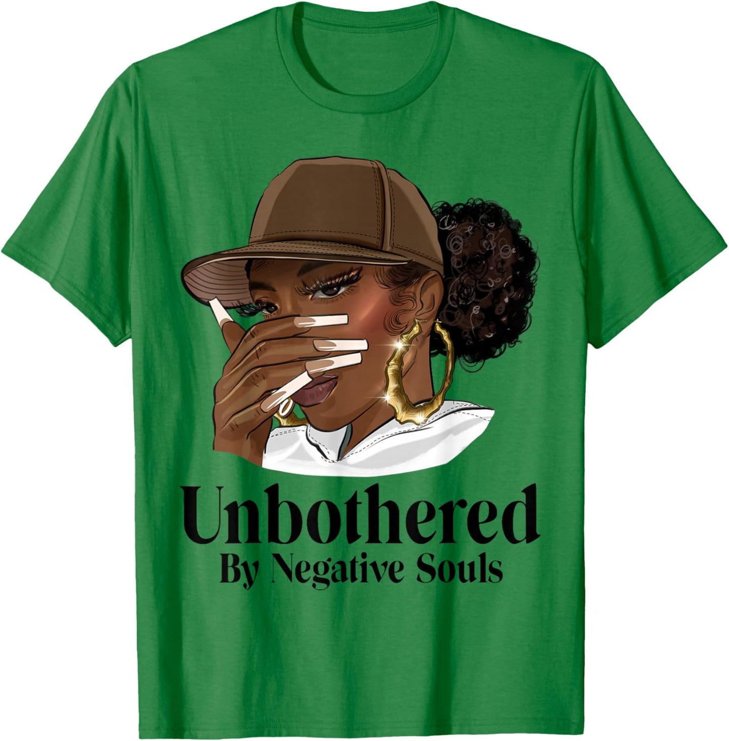 Unbothered African American Afro Queen with Cap Black Woman T-Shirt - T-Shirt | Irish Green