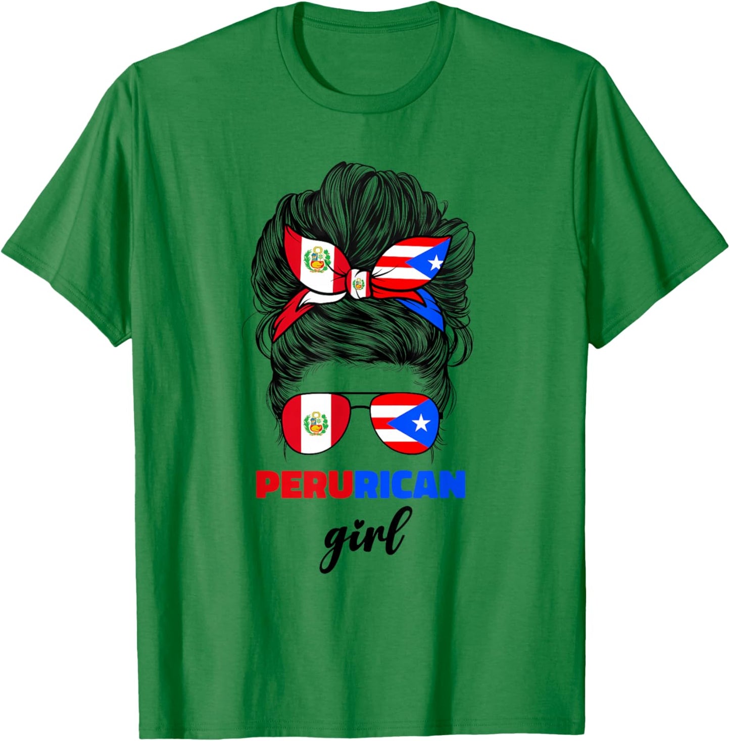 Half Peruvian And Puerto Rican Rico Peru Flag Girl Women Mix T-Shirt - T-Shirt | Irish Green