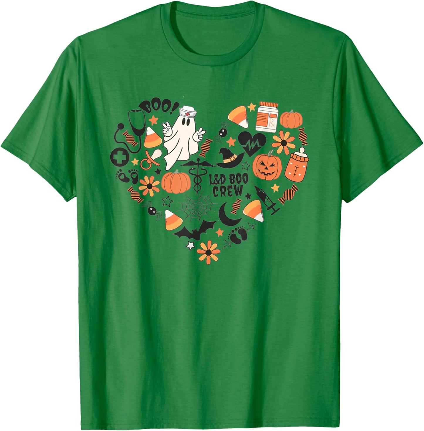 Labor & Delivery Nurse Halloween Pumpkin Fall Autumn Heart T-Shirt - T-Shirt | Irish Green