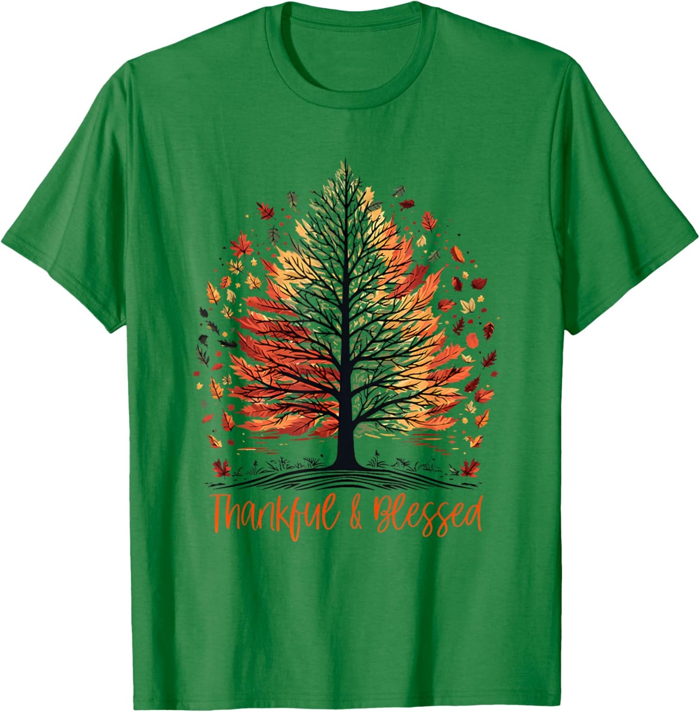 Thankful Blessed Autumn Tree T-Shirt - T-Shirt | Irish Green