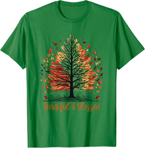 Thankful Blessed Autumn Tree T-Shirt - T-Shirt | Irish Green