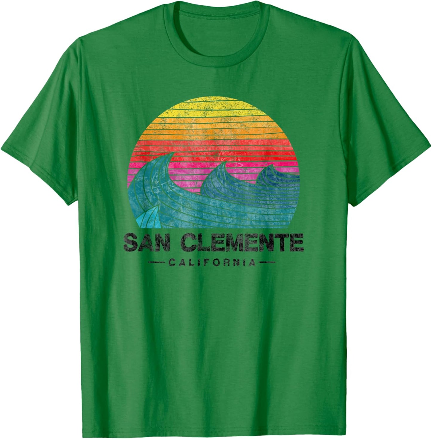 San Clemente Surfing Waves Beach Retro Cali Sunset Surf T-Shirt - T-Shirt | Irish Green