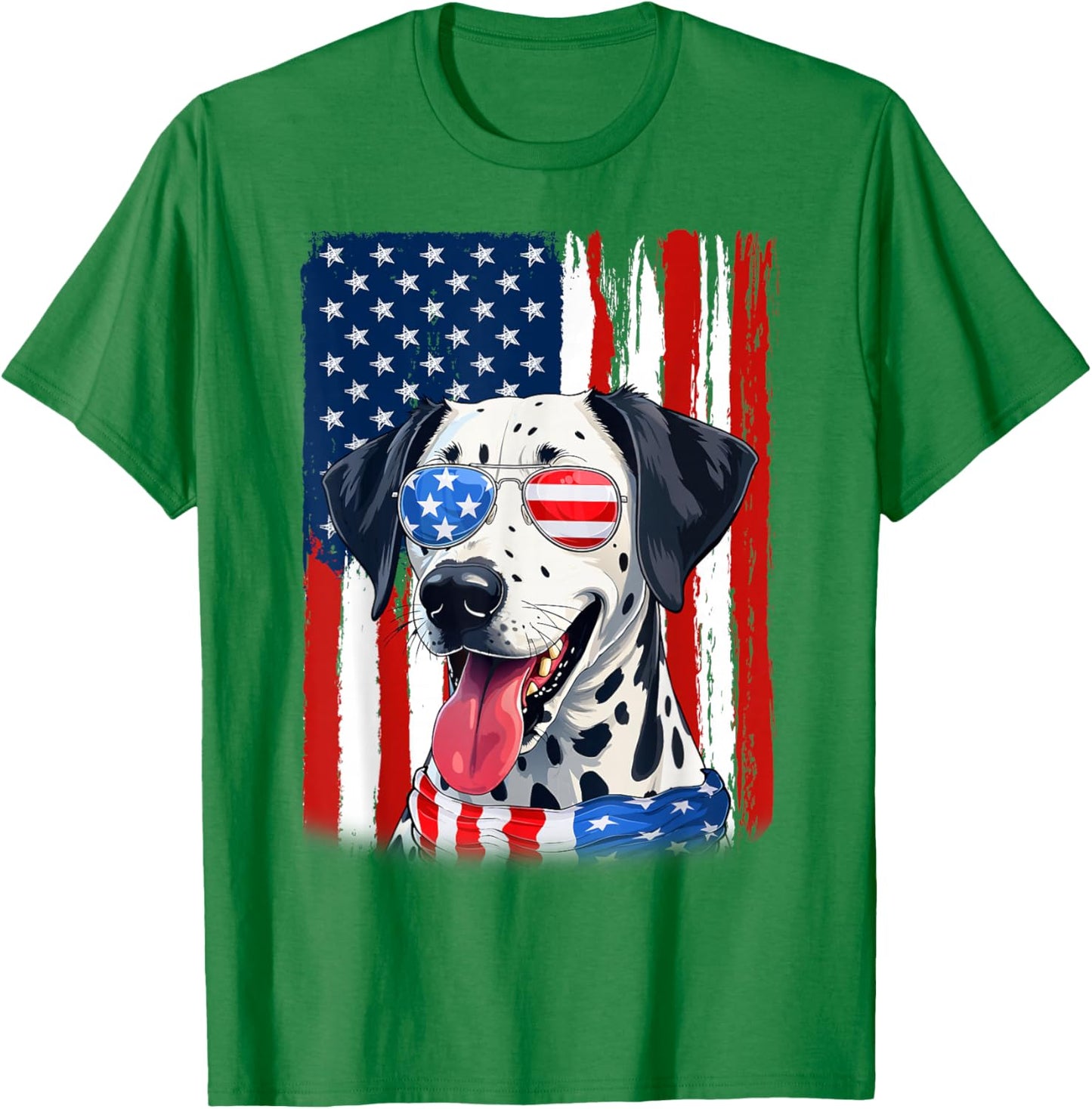 USA America Flag Dalmatian Dog 4th of July Patriotic T-Shirt - T-Shirt | Irish Green