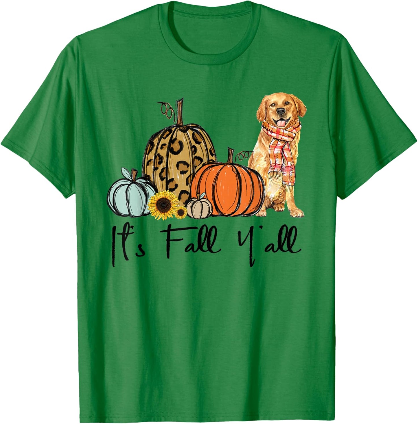 It's Fall Y'all Yellow Golden retriever Dog Leopard Pumpkin Women T-Shirt - T-Shirt | Irish Green