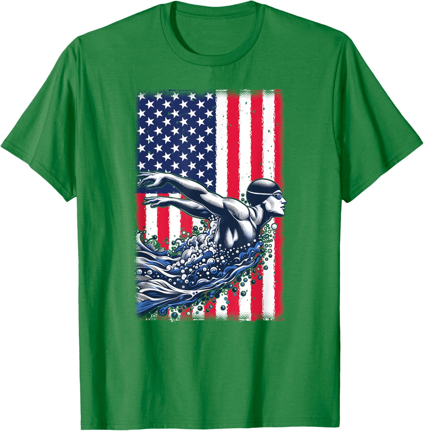 Swimming American Flag USA Swim Sport Team Swimmer Butterfly Women Kids Men T-Shirt - T-Shirt | Irish Green