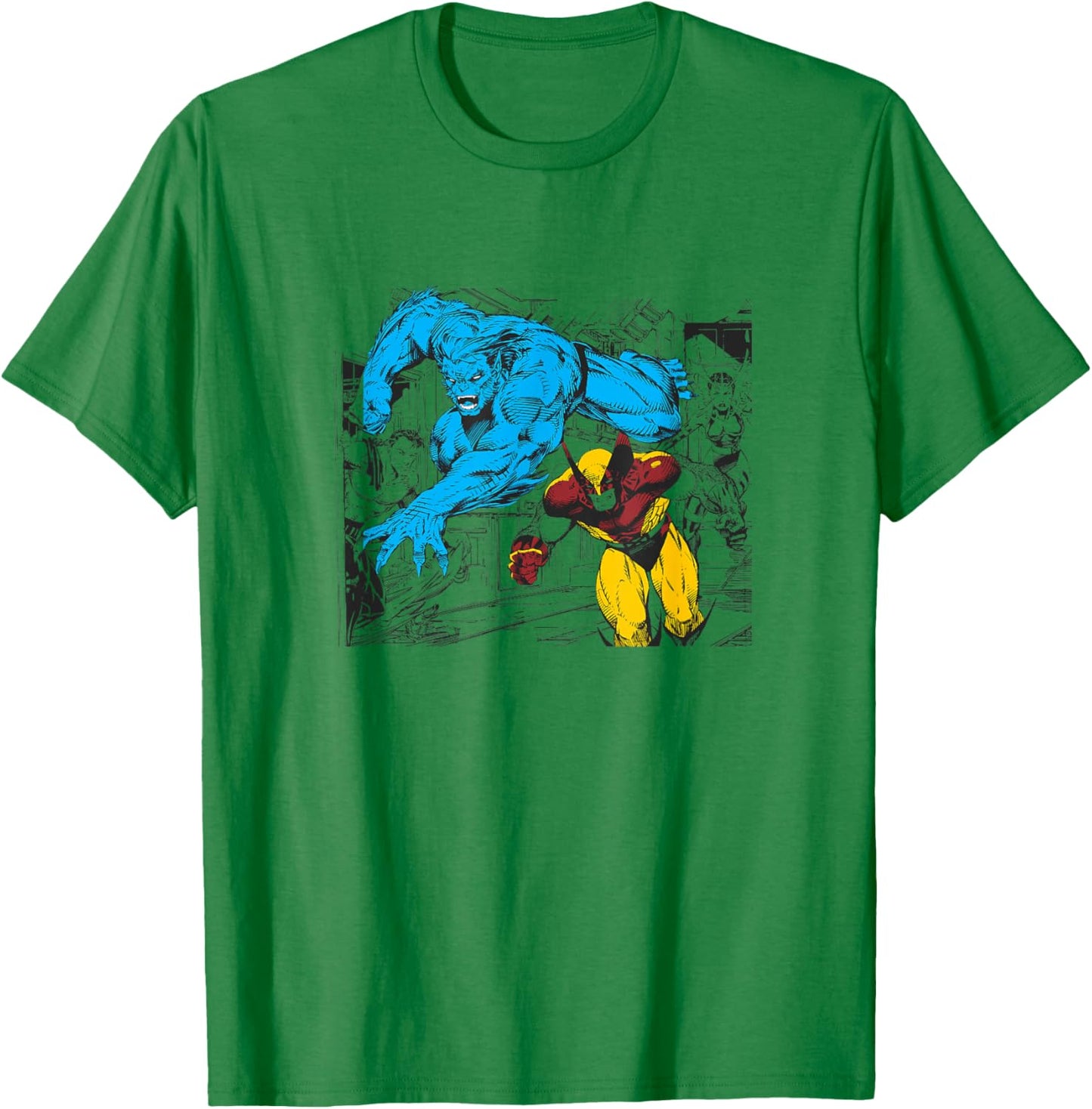 Marvel X-Men Beast & Wolverine Feral Tag Team Retro T-Shirt - T-Shirt | Irish Green