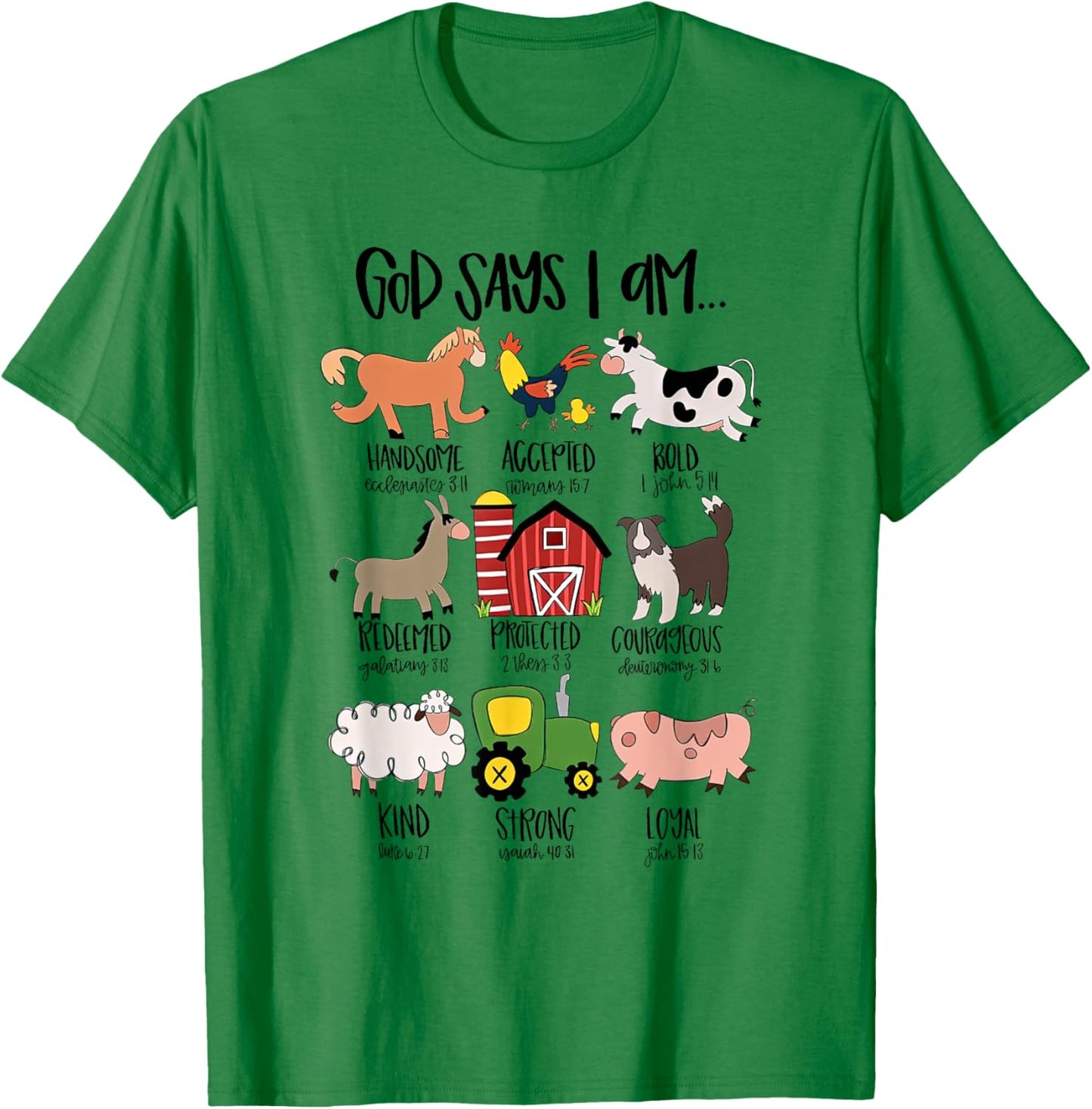 God Says I am Bold Shirt, Christian Farmer Farm Animal Crew T-Shirt - T-Shirt | Irish Green