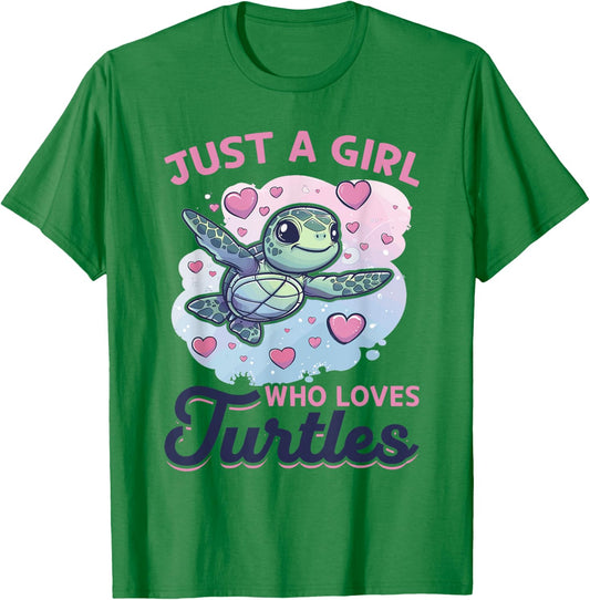 Funny Sea Turtle Animal Just A Girl Who Loves Turtles T-Shirt - T-Shirt | Irish Green