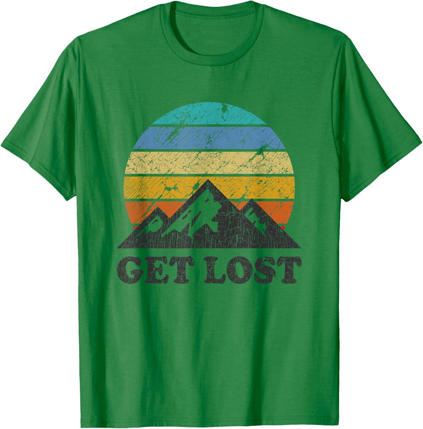 Vintage Car Hiking - Retro Sunset Mountain Walker T-Shirt - T-Shirt | Irish Green