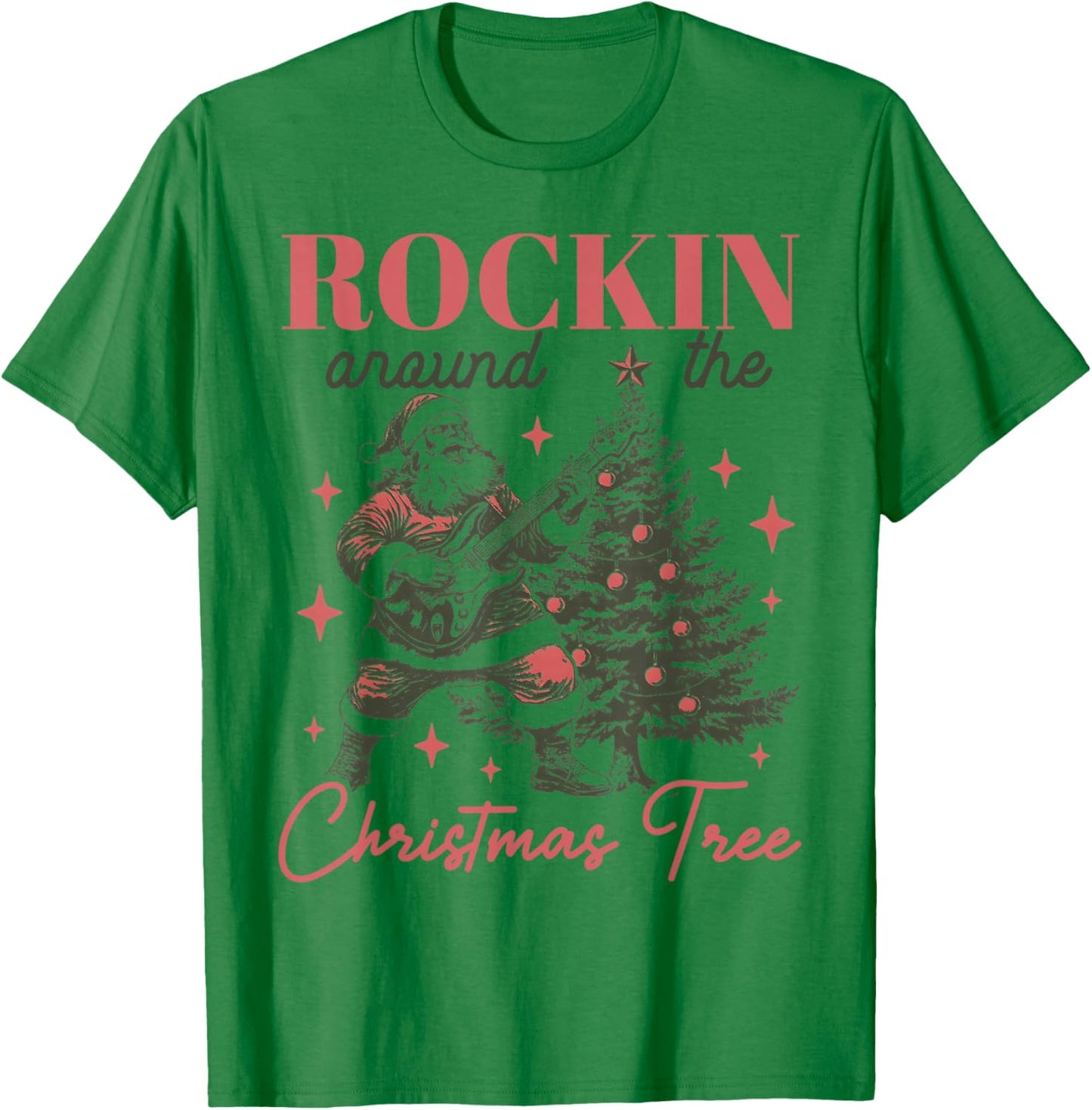 Rocking Around The Christmas Tree Santa Rock and Roll Guitar T-Shirt - T-Shirt | Irish Green