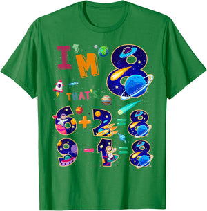 Maths 8th Birthday Space Idea For Kids & 8 Year Old Numbers T-Shirt - T-Shirt | Irish Green