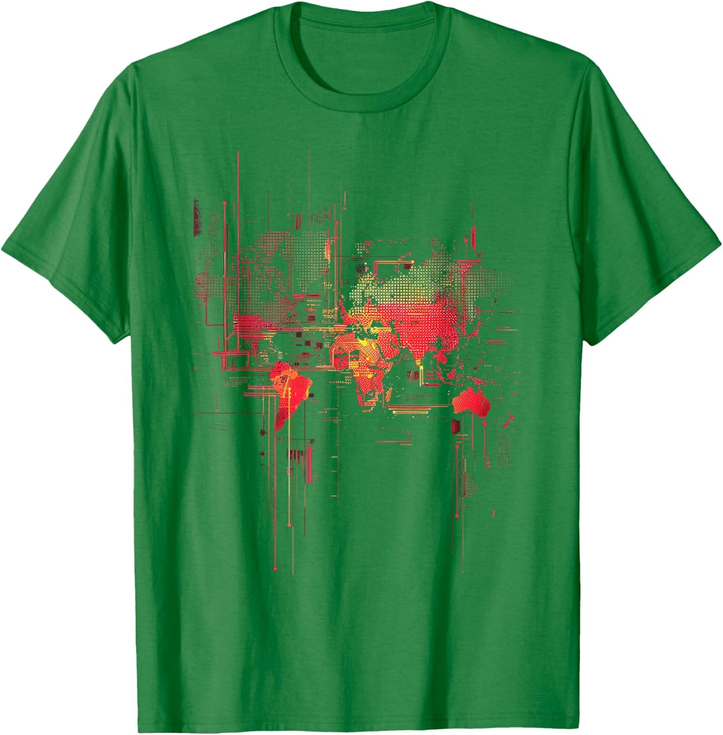 Digital Glitch World Map T-Shirt - T-Shirt | Irish Green