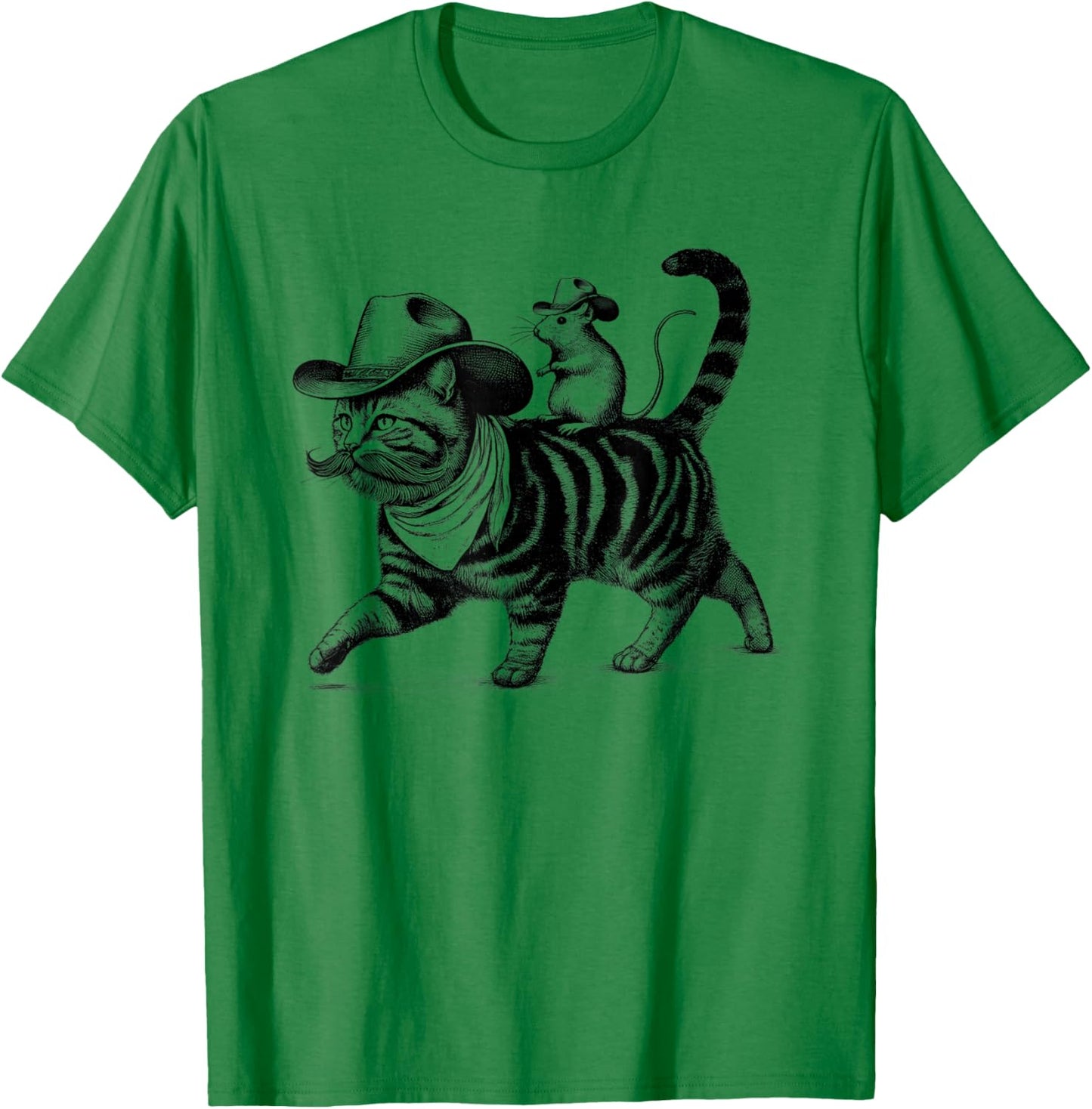Cowboy Cat Kitten Rat Vintage Retro T-Shirt - T-Shirt | Irish Green